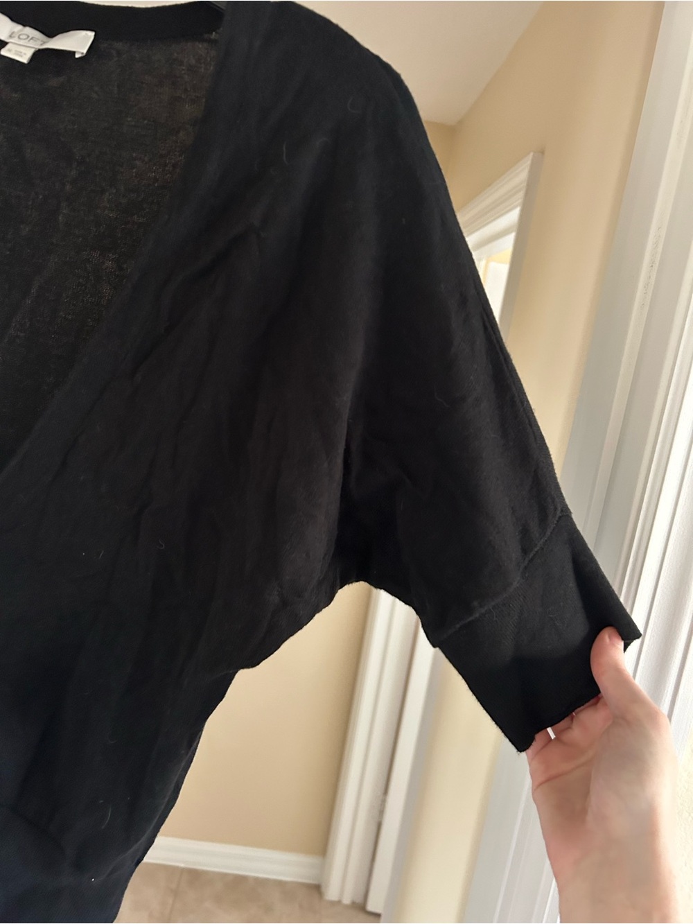 LOFT Knit V-Neck Black Size Medium Short-Sleeve Zip Up Sweater - Picture 2 of 4